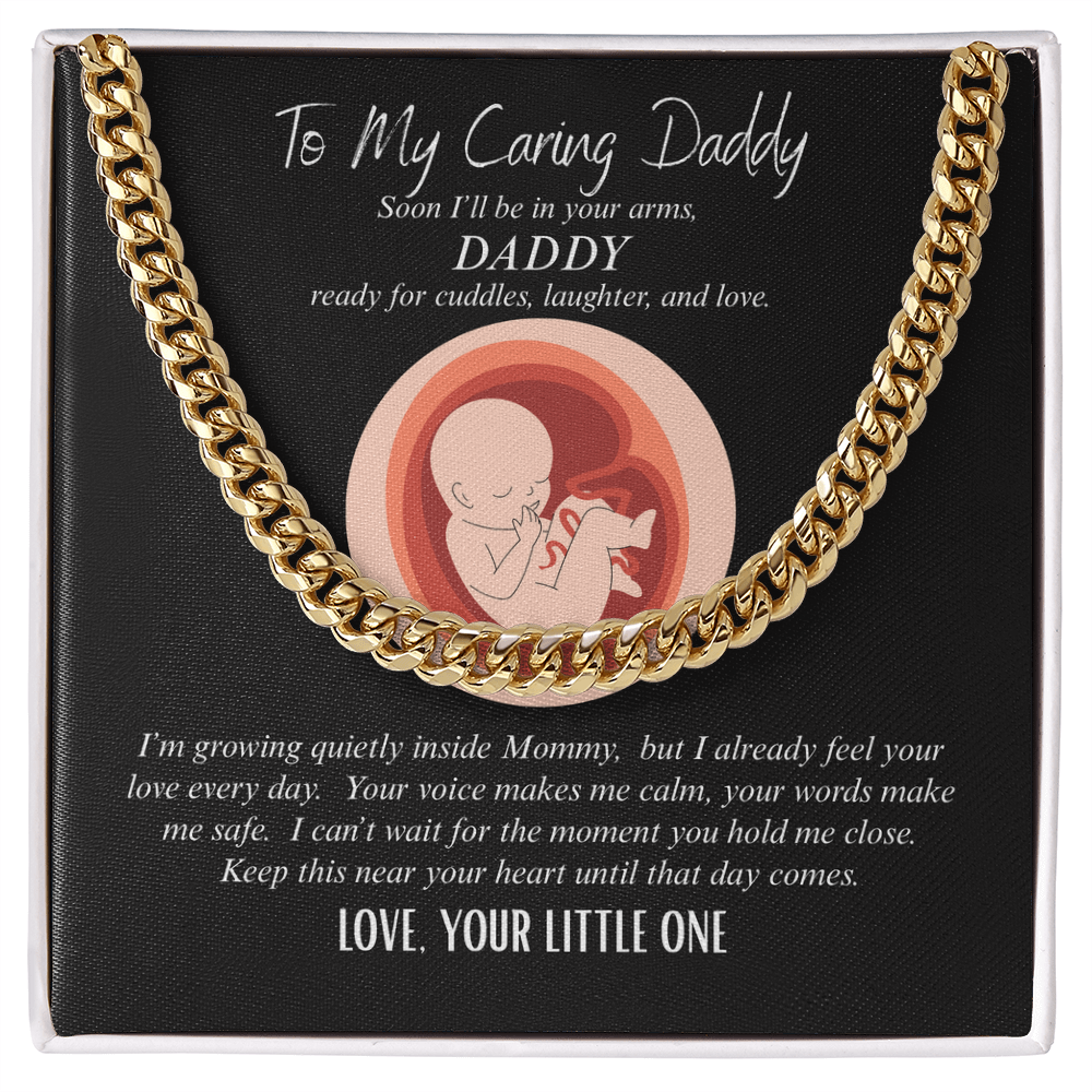 Daddy-to-Be Pregnancy Announcement Necklace Gift, To My Caring Daddy" Cuban Chain - New Dad Gift from Unborn Baby