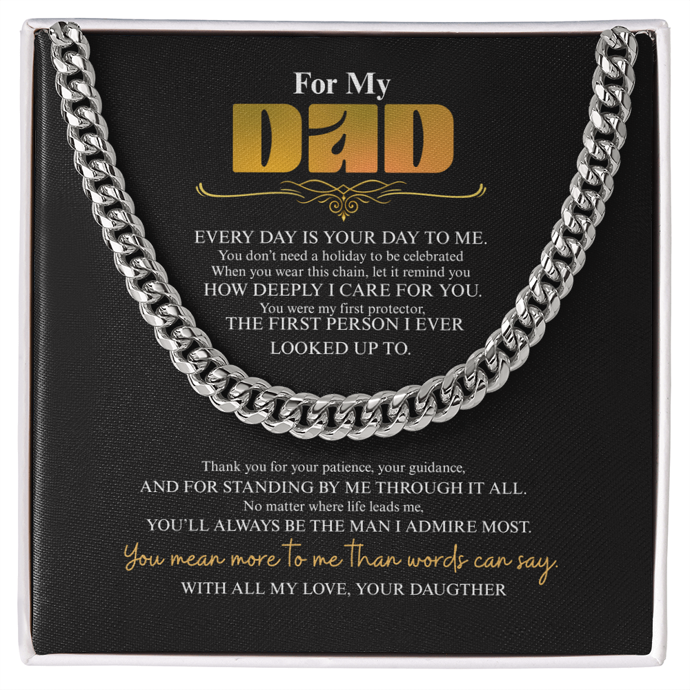 "For My Dad" Cuban Link Chain - Gift from Daughter - Birthday, First Protector Dad Necklace - Meaningful Gift from Daughter