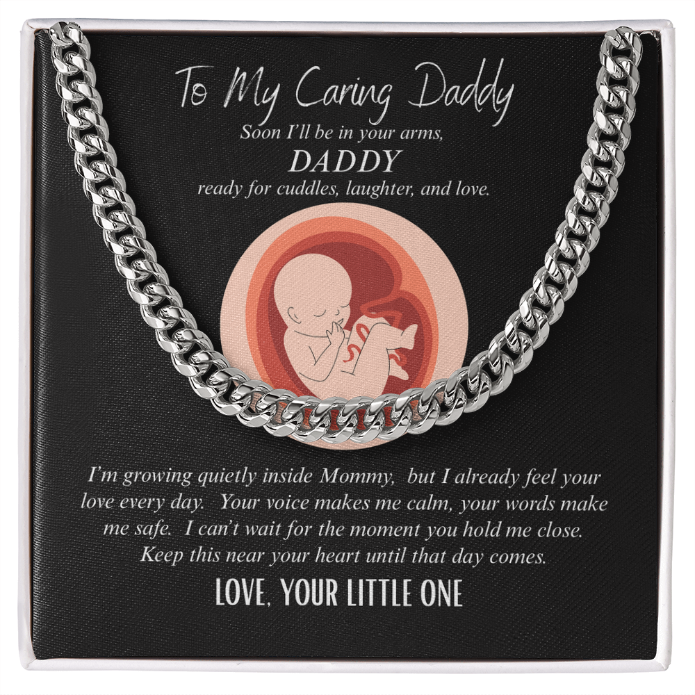 Daddy-to-Be Pregnancy Announcement Necklace Gift, To My Caring Daddy" Cuban Chain - New Dad Gift from Unborn Baby