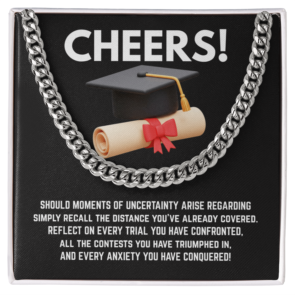 CHEERS! Graduation Gift for Him - Cuban Link Chain with Message Card