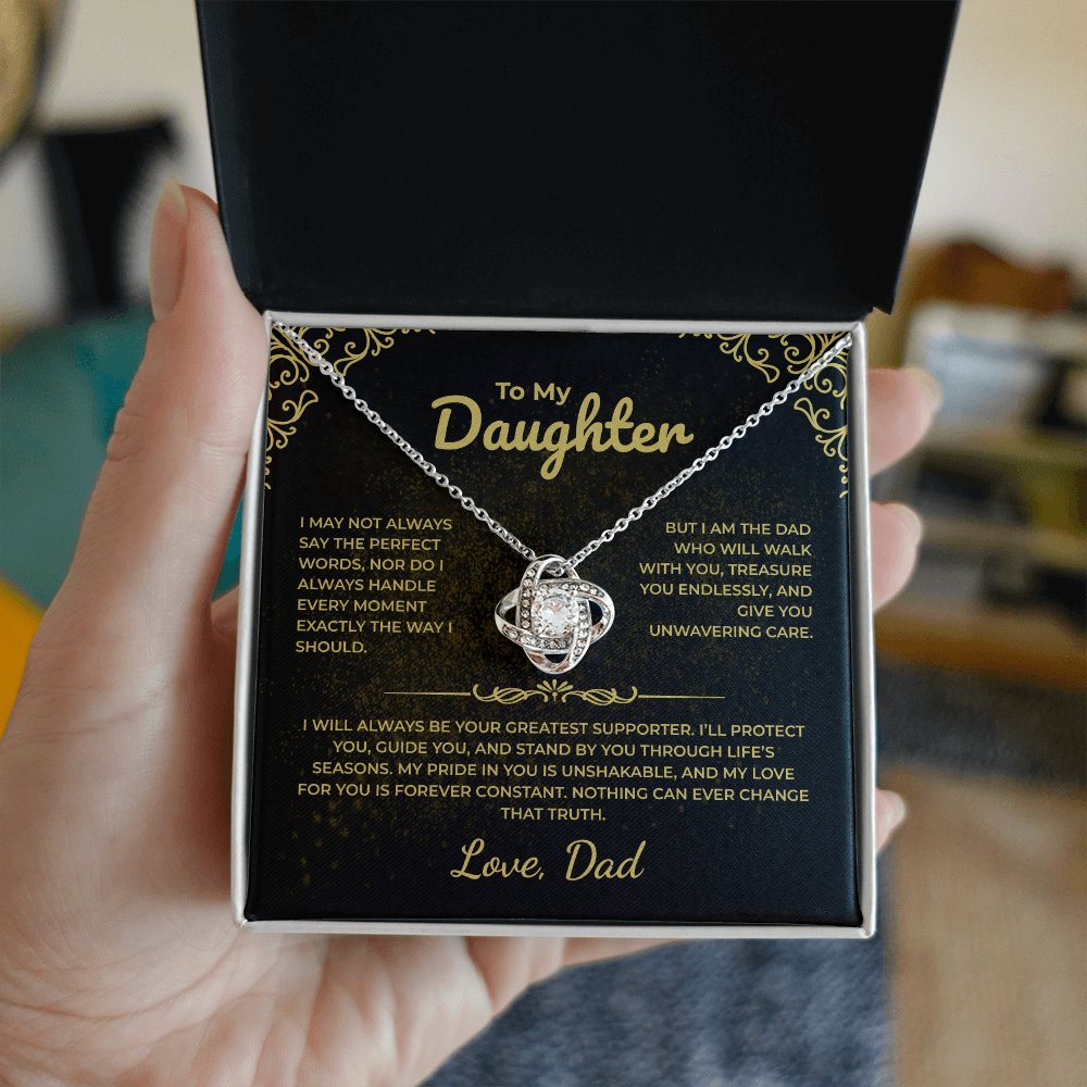Love Knot Necklace with Daughter Message Card – Elegant Gift of Support & Endless Love from Dad