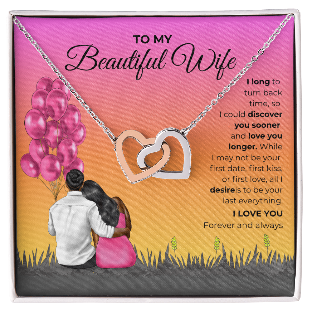 Interlocking Hearts Necklace for Wife – Romantic Husband-to-Wife Gift with Heartfelt Message Card, Perfect for Valentine's Day or Celebrating Your Love