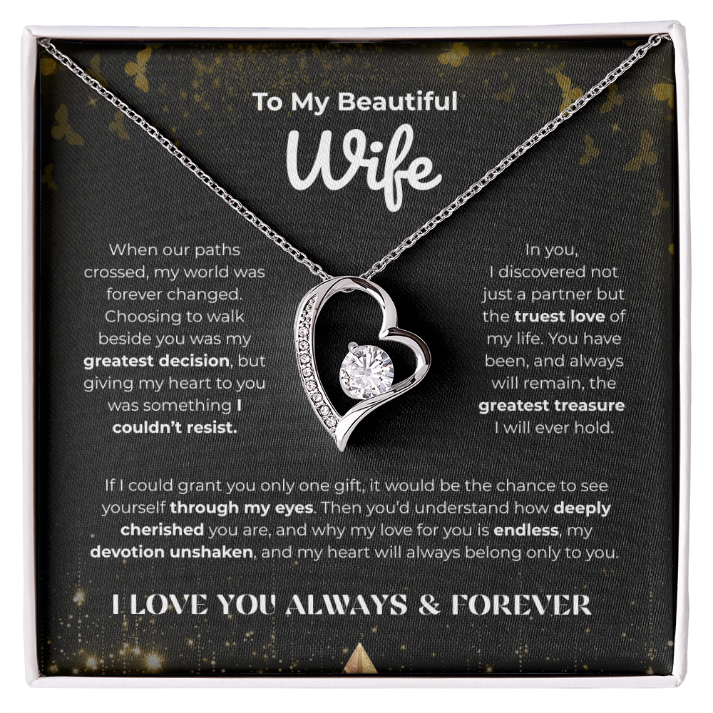 Forever Love Necklace with “To My Beautiful Wife” Message Card – Romantic Anniversary, Birthday, or Valentine's Day Gift for Wife