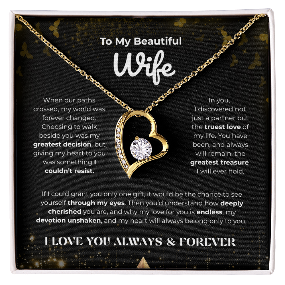 Forever Love Necklace with “To My Beautiful Wife” Message Card – Romantic Anniversary, Birthday, or Valentine's Day Gift for Wife