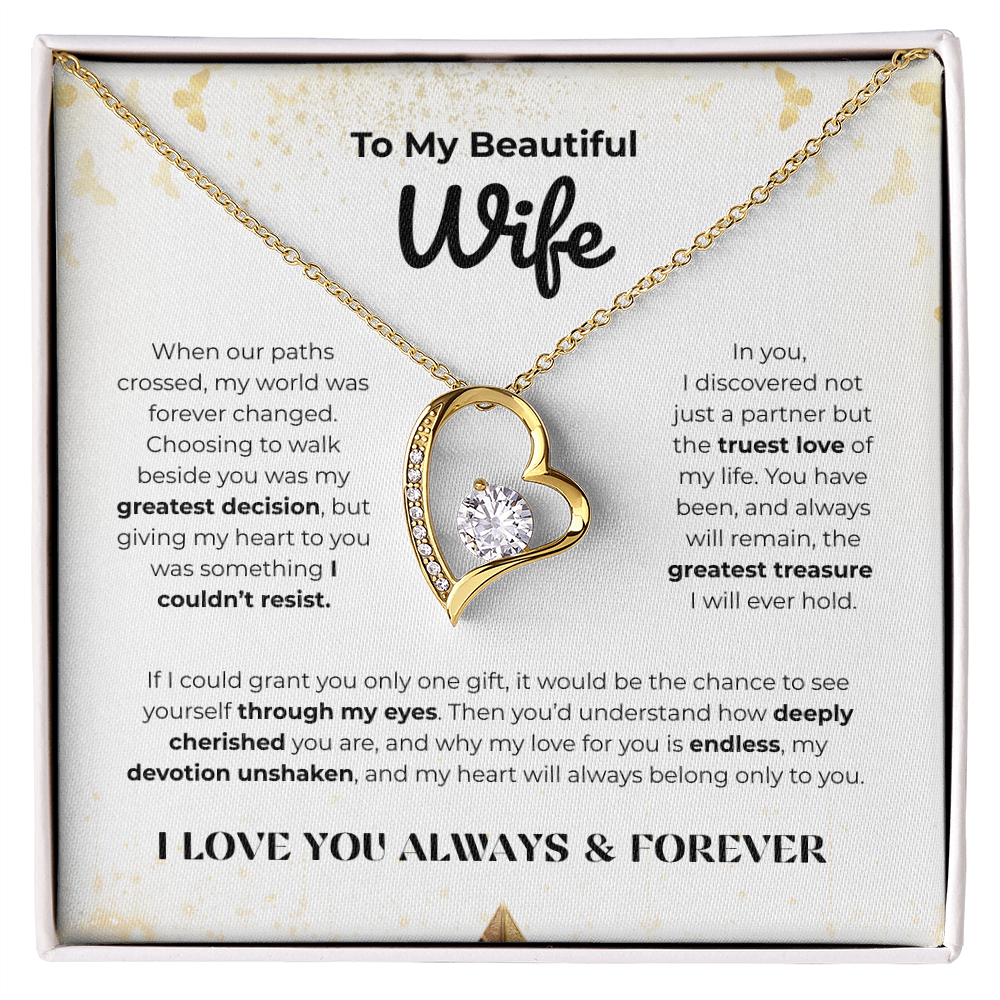 Forever Love Necklace with “To My Beautiful Wife” Message Card – Romantic Anniversary, Birthday, or Valentine's Day Gift for Wife