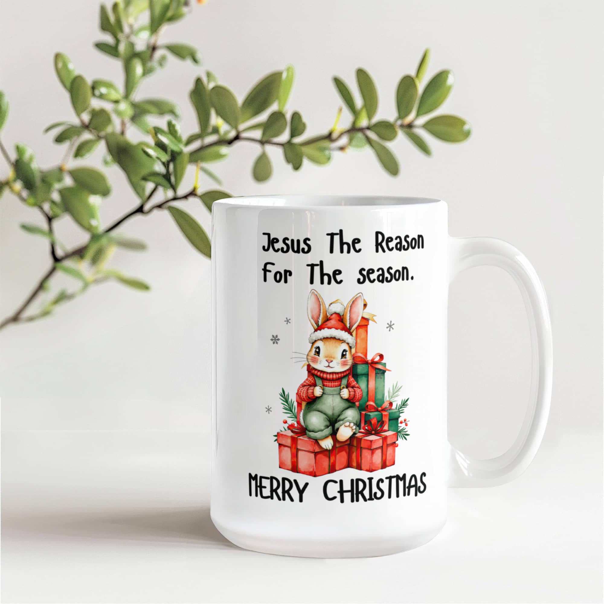 Jesus The Reason for the Season.  Bunny Mug - Cute Christian Christmas Gift